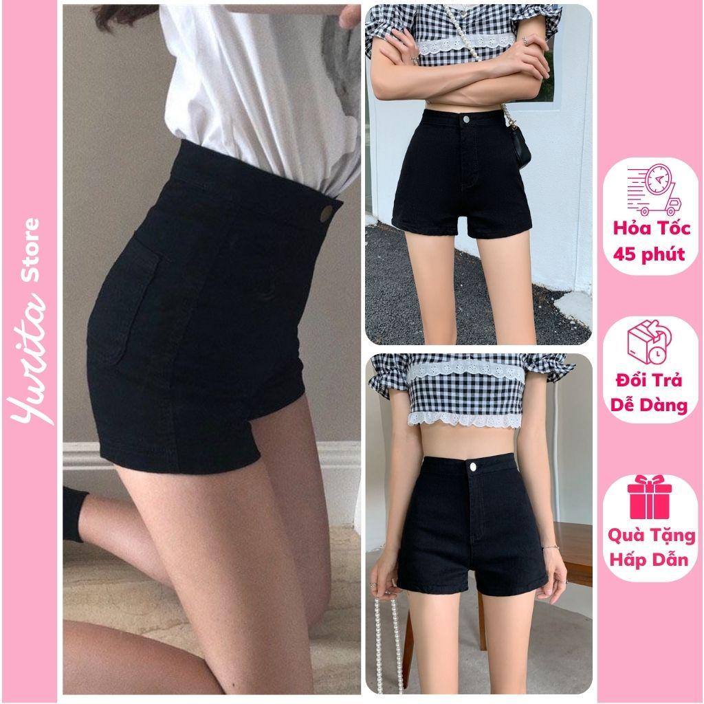 Quần short Jean Đen đùi nữ Yurita dance cạp cao lưng cao co dãn 4 chiều - Quần đùi cạp cao hách dáng cho nữ