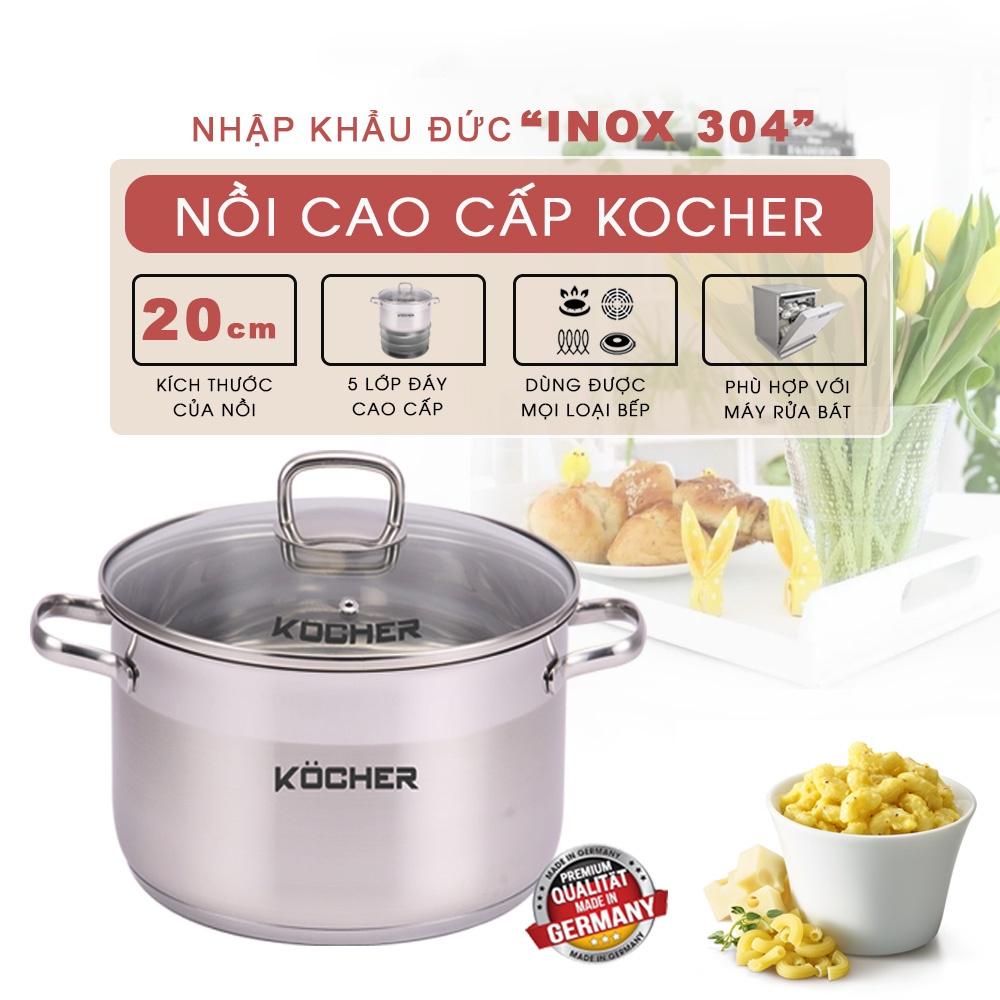 Nồi inox 304 nấu bếp từ 5 đáy cao cấp KOCHER size 20cm - Hàng chính hãng