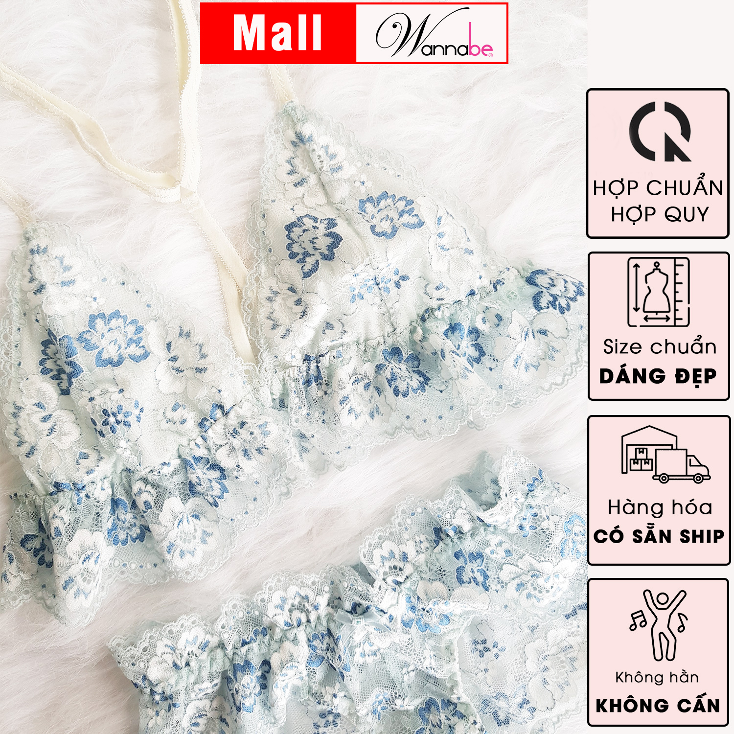 Nội y bộ Wannabe Áo ngực bralette ANR12 chân ngực nhún bèo nữ tính, điệu đà