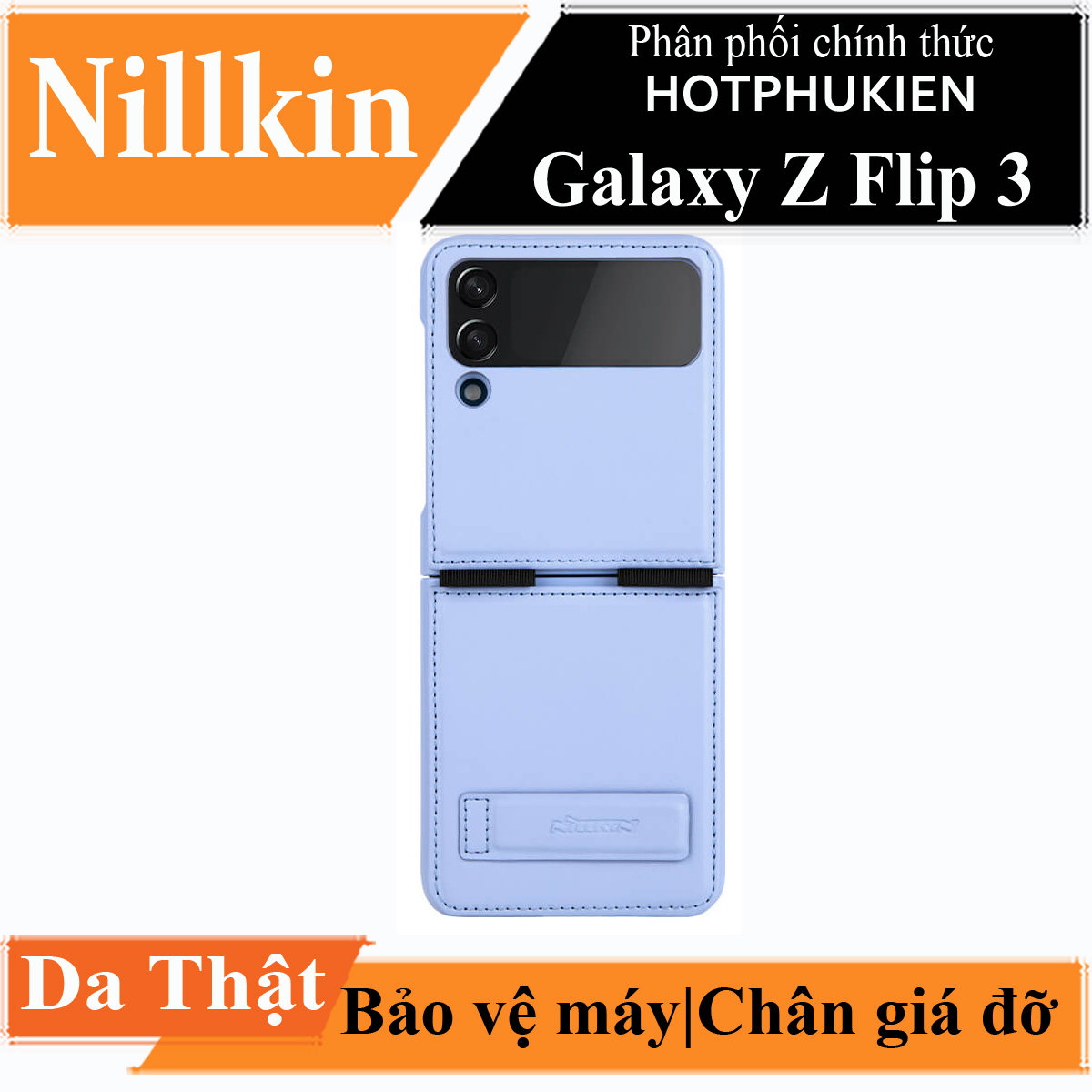 Case bao da chống sốc cho Samsung Galaxy Z Flip 3 trang bị chân chống giá đỡ điện thoại hiệu Nillkin Qin Vegan - hàng nhập khẩu