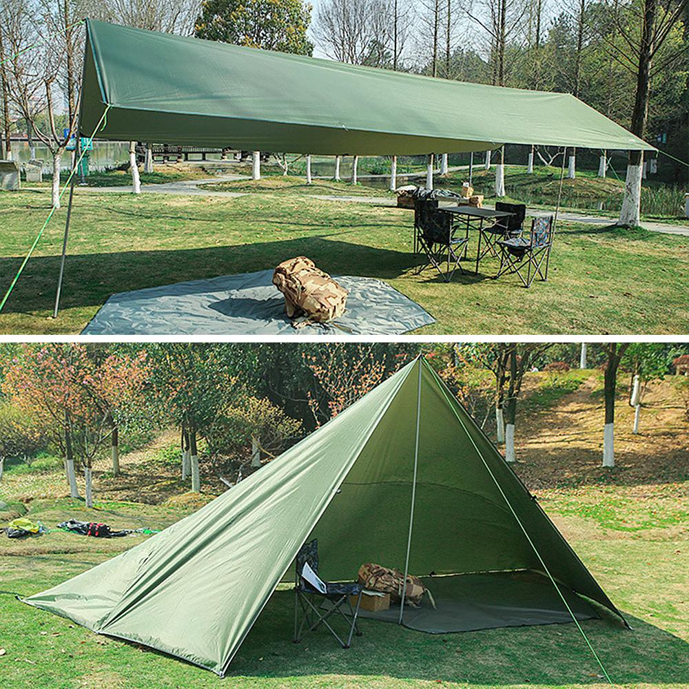 Awning Waterproof Tarp Tent Shade with Pole Folding Camping Canopy Ultralight Beach Sun Shelter for Survival Shelter