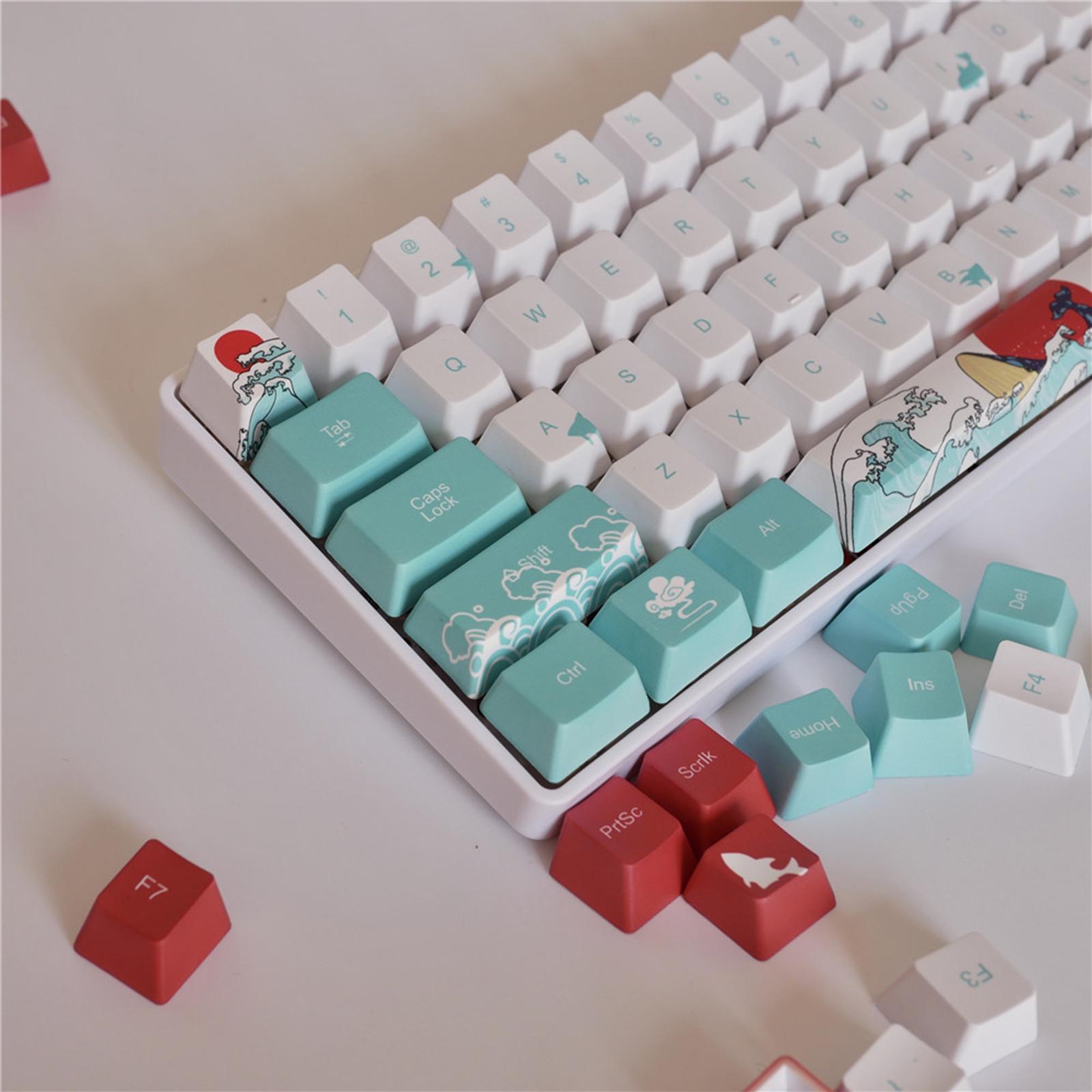 71 Keys Coral Sea Ukiyo-e PBT Keycaps Set for Cherry MX Keyboards English