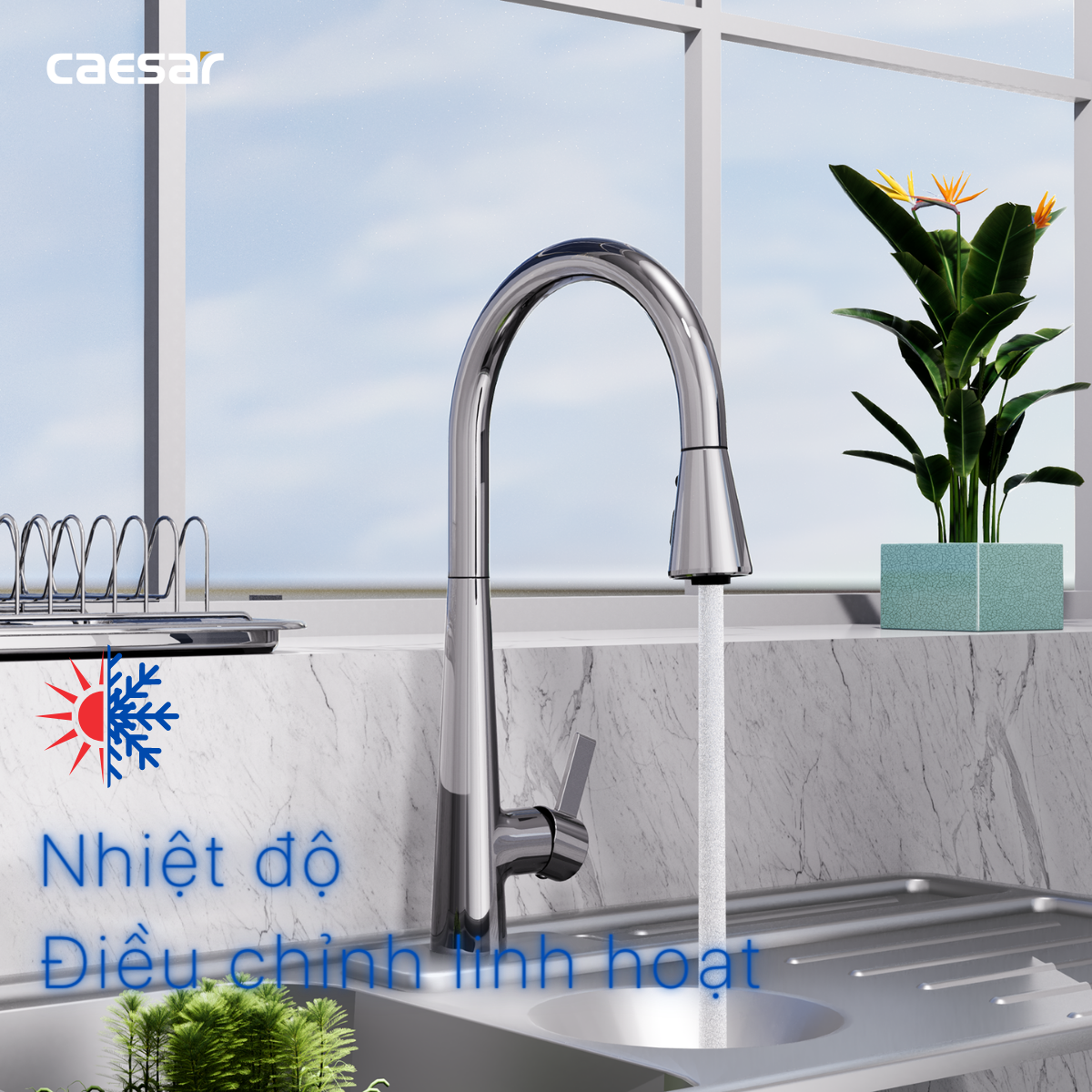 Vòi Rửa Bát Rút Dây Nóng Lạnh K905C Caesar