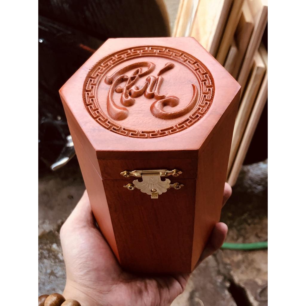 Hộp đựng chè - Hộp đựng trà gỗ hương chạm khắc chữ phúc