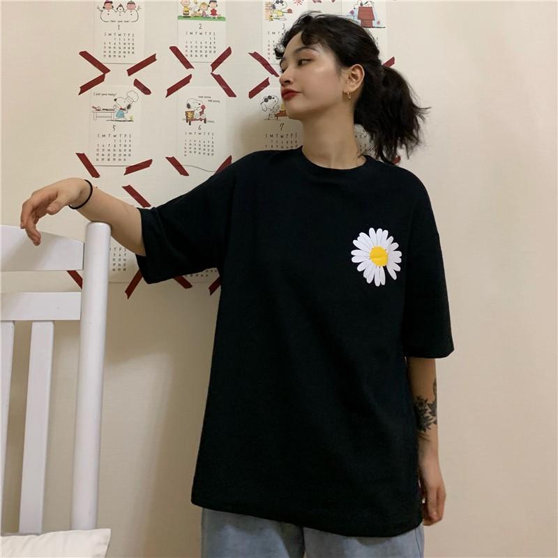 Áo Thun Tay Lỡ Unisex Hình Hoa Cúc Cực Đẹp, Chất Liệu Thun Cotton, hàng nhập Quảng Châu