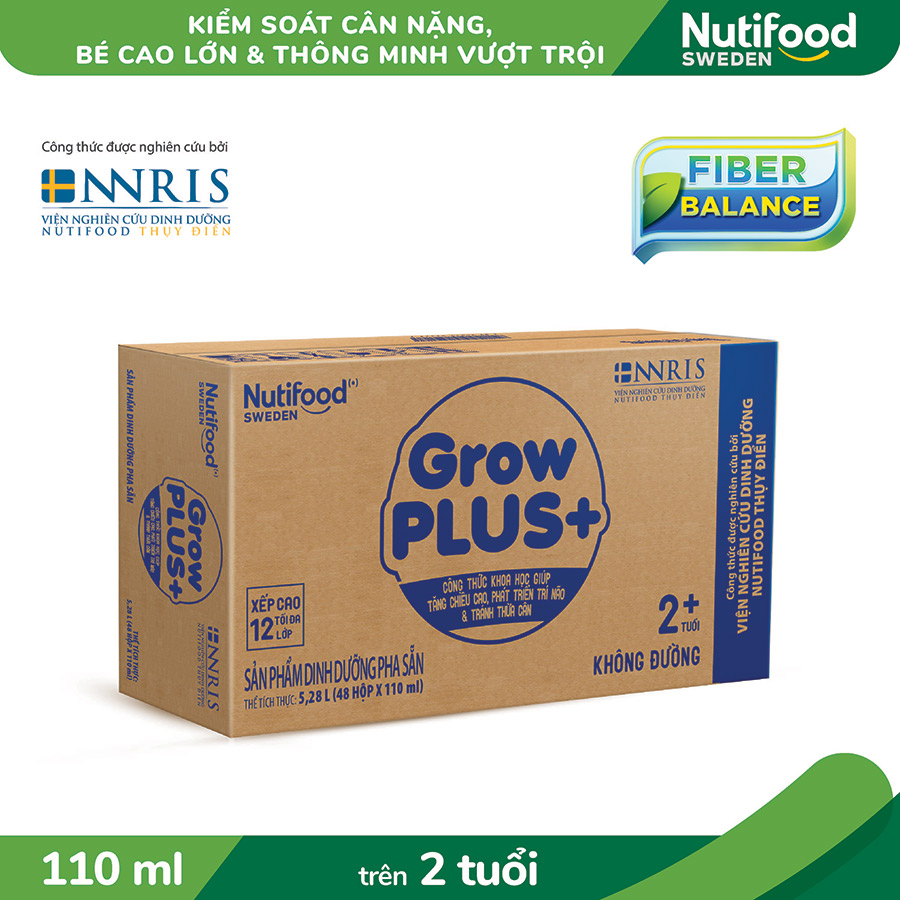 Thùng 48 hộp sữa bột pha sẵn GrowPLUS+ Trắng không đường 110ml