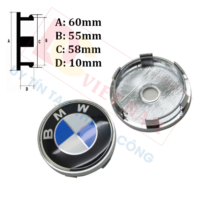 Logo chụp mâm, ốp lazang bánh xe ô tô BMW đường kính 60mm