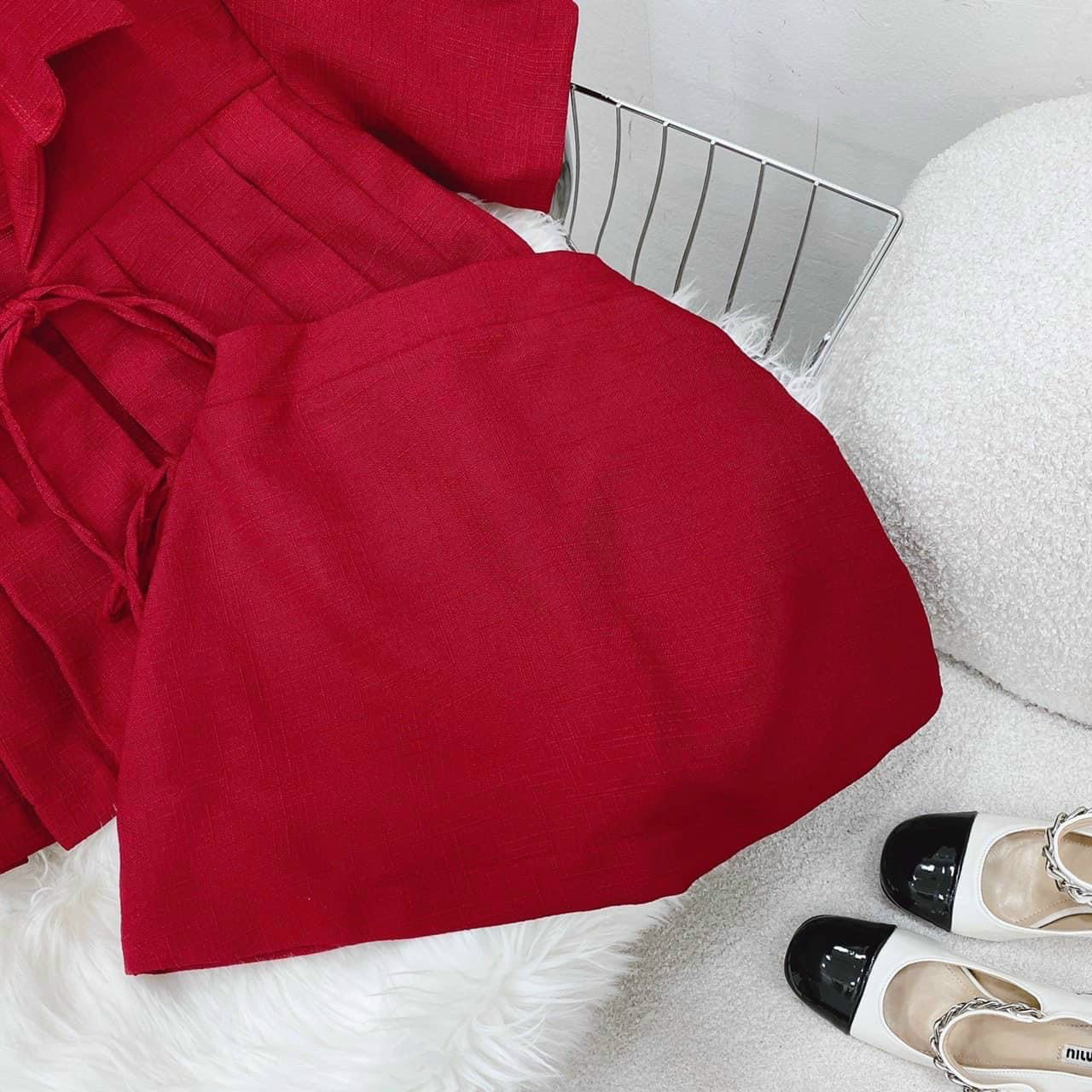 SET ÁO KHOÁC LỬNG CROPTOP SUÔNG TRƠN CỔ SƠ MI XẾP LY FORM RỘNG TAY NGẮN + CHÂN VÁY NGẮN SUÔNG TRƠN ĐẦM  DẠO PHỐ DỰ TIỆC
