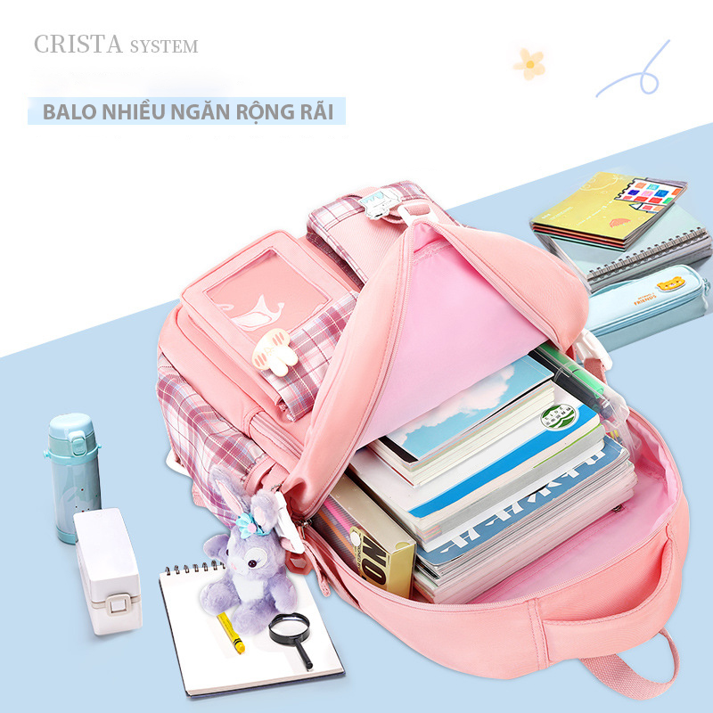 Balo caro nữ đi học màu sắc pastel thời trang ulzzang Hàn Quốc đáng yêu dễ thương CR3003