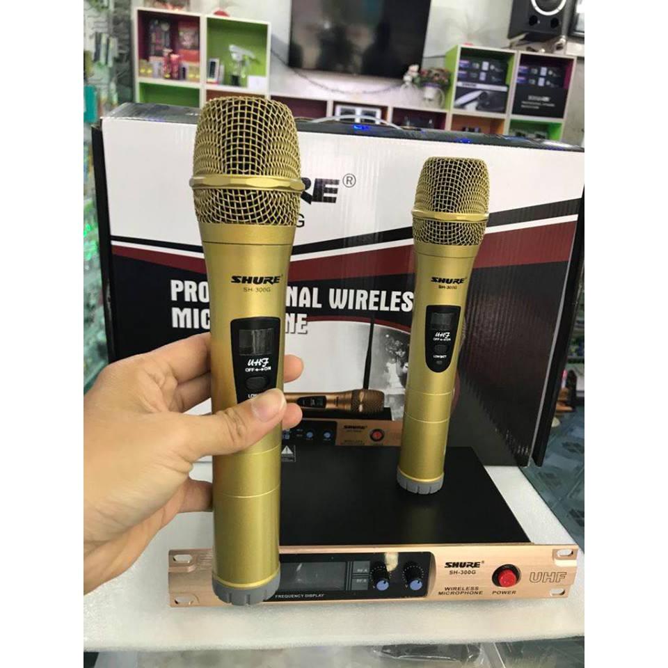 Bộ 2 micro karaoke không dây SH 300G cao cấp, cho karaoke gia đình dễ lắp đặt và dễ sử dụng