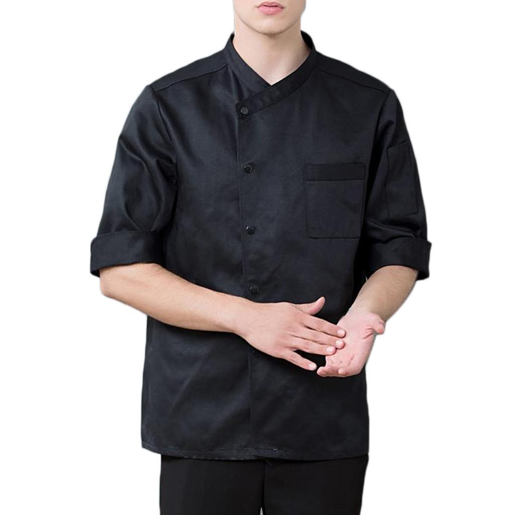 3/4 Sleeve Chef' Jacket Kitchen Cook Coat Uniforms Unisex Black