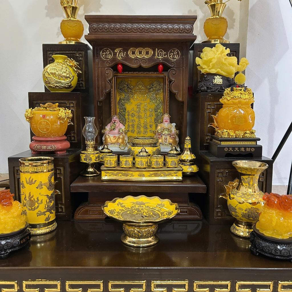 Bộ đồ sứ thờ thần tài RỒNG VIỆT, Đồ thờ gia tiên, thần tài gốm kim sa bát tràng cao cấp