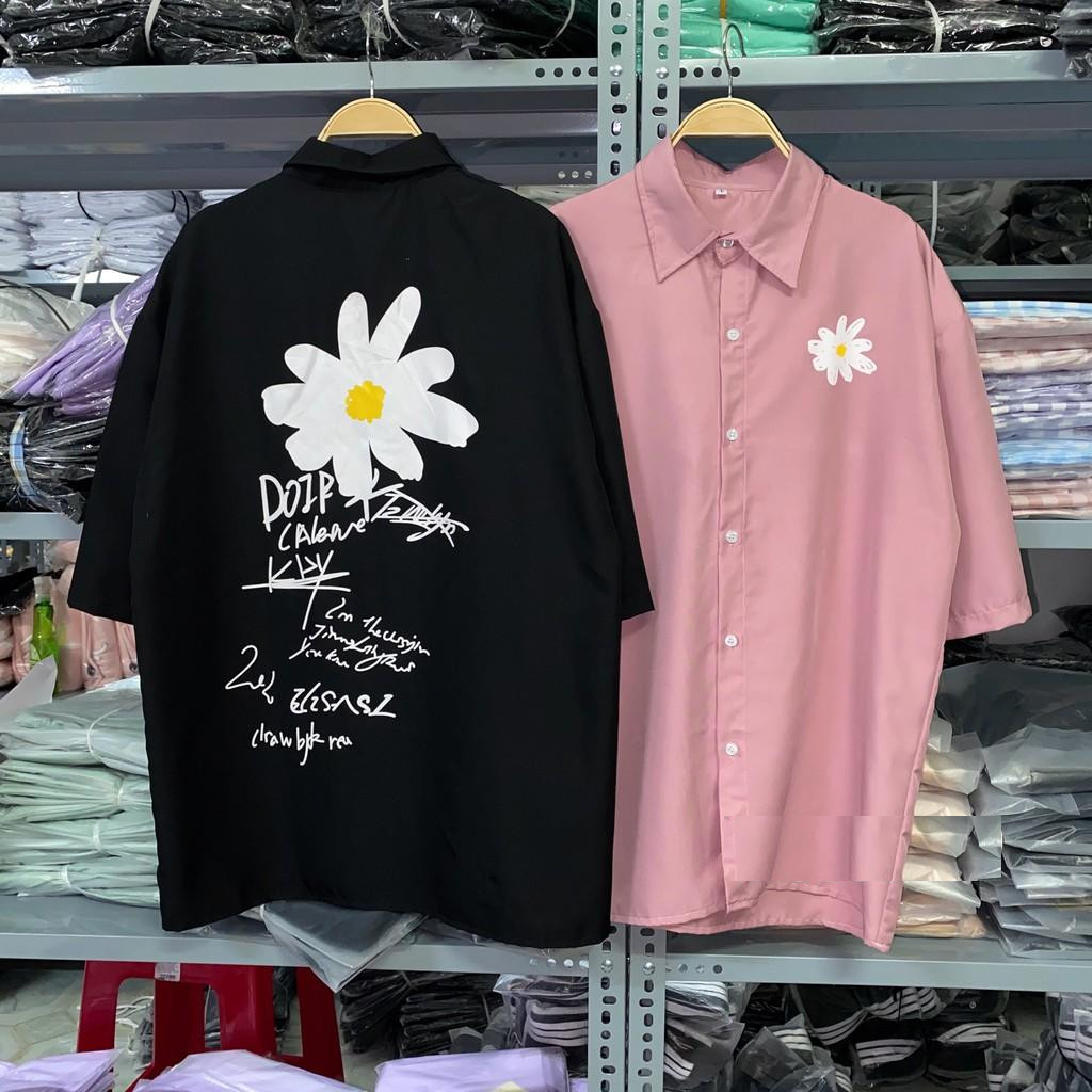 Áo Sơ Mi Tay Lỡ Hoa Cúc Unisex Dáng Rộng