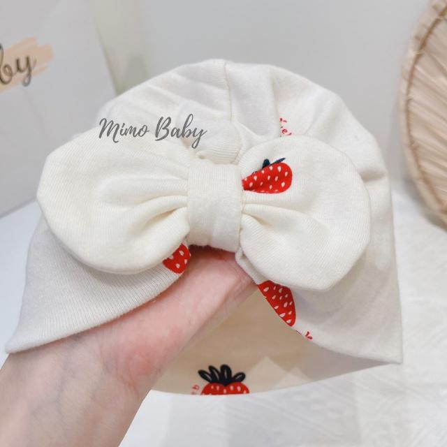 Mũ turban màu trắng kem họa tiết quả dâu xinh xắn cho bé MTB88 Mimo Baby