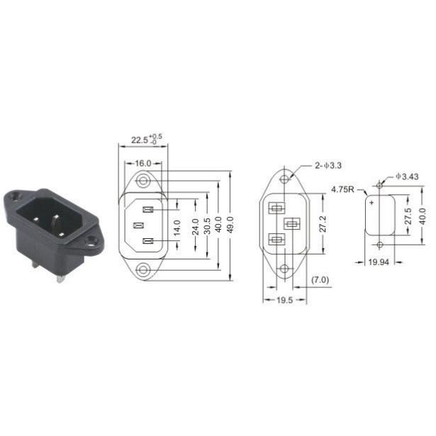 Ổ cắm 3 chân có đai để vặt ốc vít