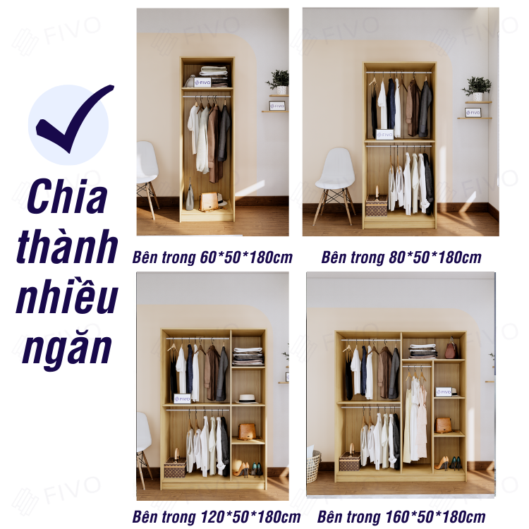 Tủ Đựng Quần Áo Gỗ MDF Lõi Xanh Chống Ẩm Dày 17mm FIVO FC01 Cửa Mở 3 Cánh Ngang 1m2 Phong Cách Hàn Quốc Dễ Dàng Lắp Ráp - Chính Hãng