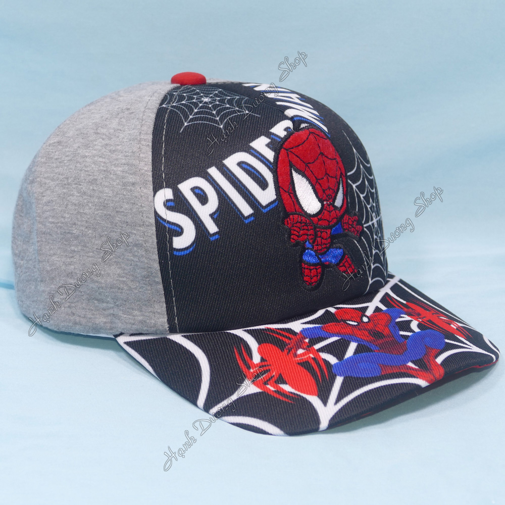 Nón kết siêu nhân người nhện Spider Man cho bé trai từ 3 đến 8 tuổi, hoạt tiết hoạt hình độc đáo, màu sắc nổi bật, có khóa dán điều chỉnh size đầu