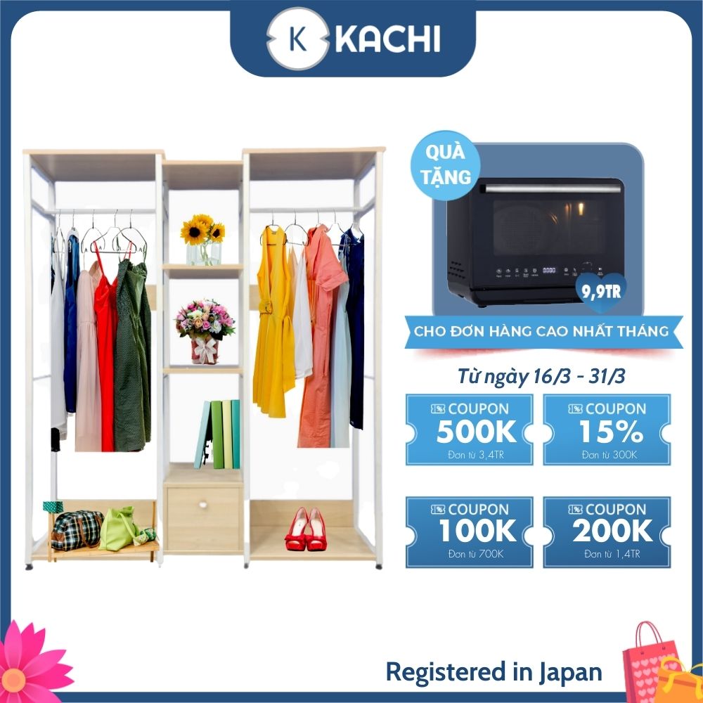 Tủ kệ đựng đồ và treo quần áo 3 ngăn Kachi MK262 120x140x30cm - Hàng chính hãng