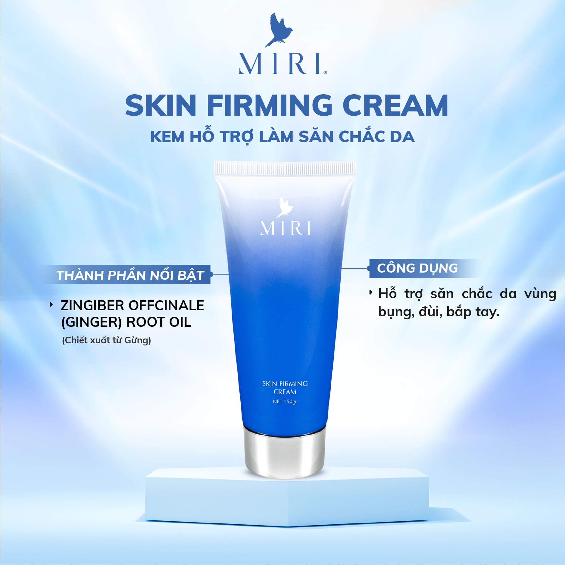 BỘ ĐÔI DA TRẮNG DÁNG XINH: Whitening Body Cream - Night Cream MIRI 200gram &amp; Skin Firming Cream MIRI 150gram