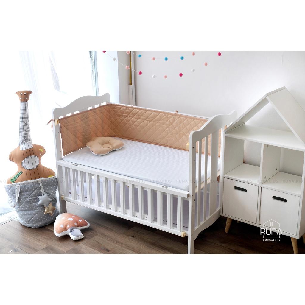 Quây cũi mỏng kích thước 1m2 RUNA KIDS chất liệu Satin cao cấp mềm mịn thoáng mát an toàn cho làn da em bé