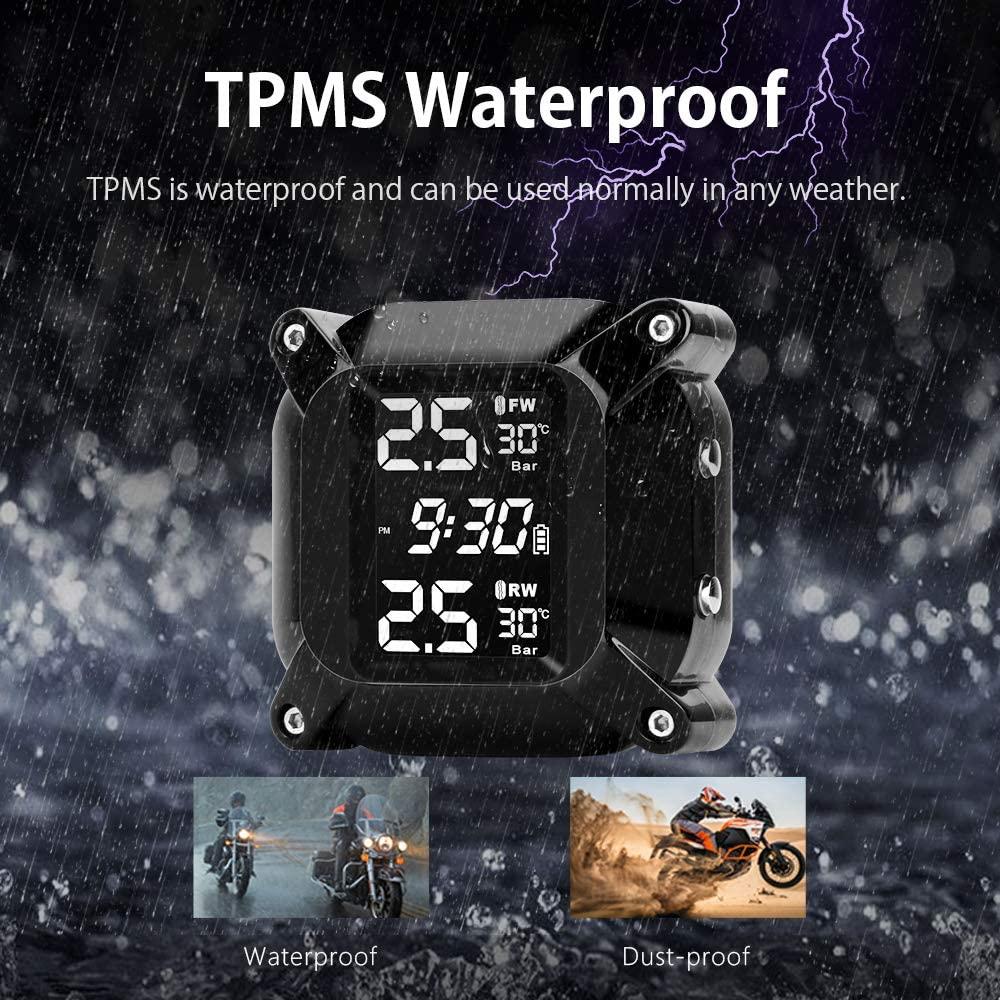 Hệ thống giám sát áp suất lốp xe máy TPMS Moto với 2 cảm biến bên ngoài Hệ thống màn hình LCD chống tắt và hệ thống báo động xe hơi nước chảy nước