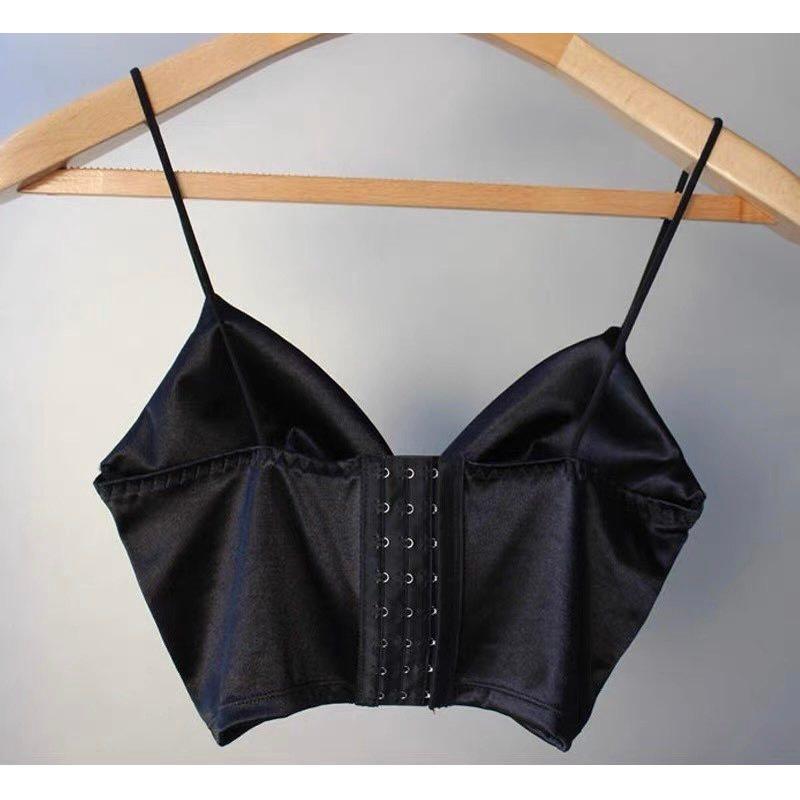 M37. Áo 2 dây croptop lụa satin thiết kế 8 khuy cài sau cá tính, áo bra lụa satin hot trend 2022 (có sẵn - miễn ship)