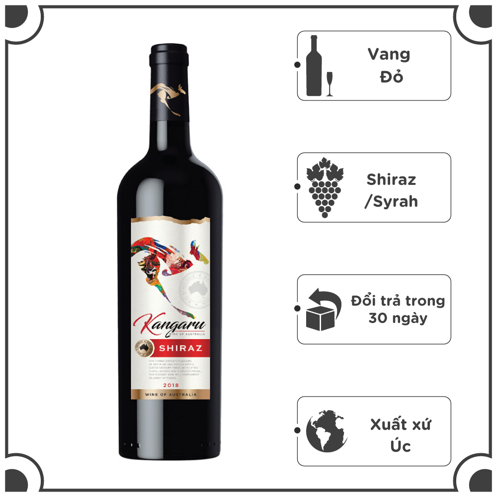 Rượu Vang Đỏ Australia Kangaru Shiraz 750ml 13.5% - 15.5% Không Hộp