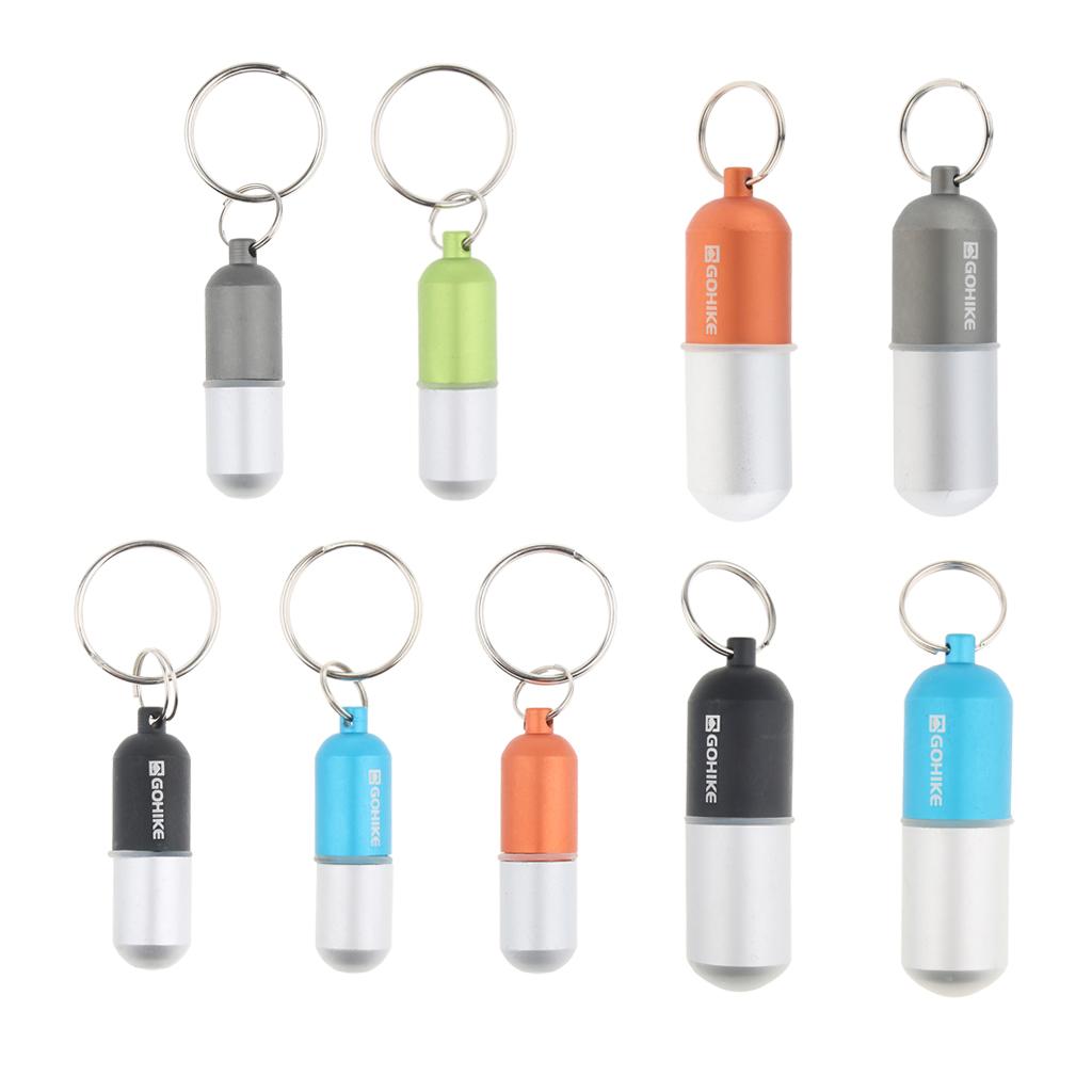 Waterproof Aluminum Pill Storage Box Keychain Capsule Tablet Bottle Black S