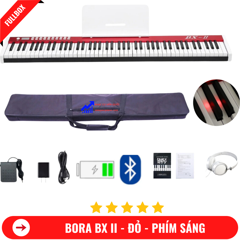 Đàn Piano Điện Bora BX II Phím Sáng - 88 Phím Nặng Cảm Lực- Kết Nối Bluetooth + Khăn Phủ Đàn + Chân Đàn