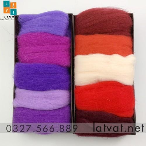 Combo len chọc tông màu Tím Đỏ - Len chọc làm đồ handmade bằng lông cừu - Sản phẩm handmade,quà tặng ý nghĩa