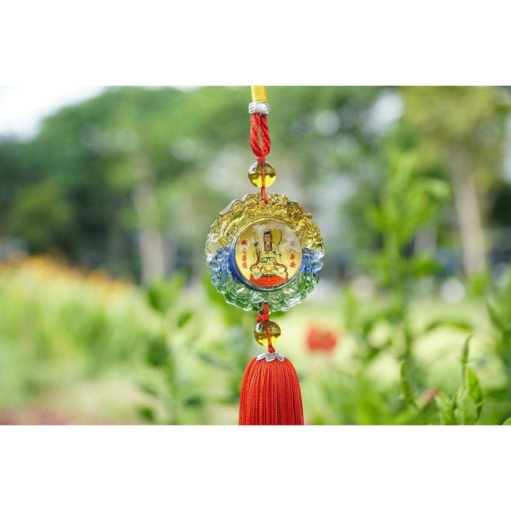 Dây treo phong thủy xe Quan Âm Bồ Tát ngũ sắc tròn bình an