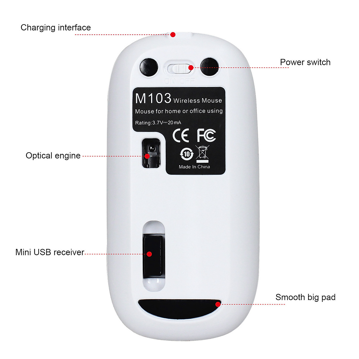 Chuột không dây HXSJ M103B wireless Bluetooth tự sạc pin siêu mỏng không gây tiếng ồn chuyên dùng cho Máy tính, pc, Laptop, Tivi - Hàng chính hãng