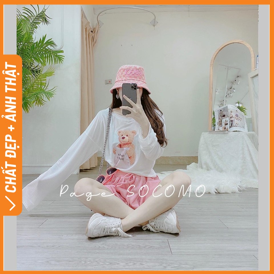 Set áo pull gấu hồng dài tay quần sooc Socomo B452022