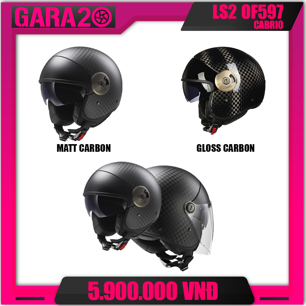 MŨ BẢO HIỂM 3/4 LS2 OF597 CABRIO CARBON - GARA20