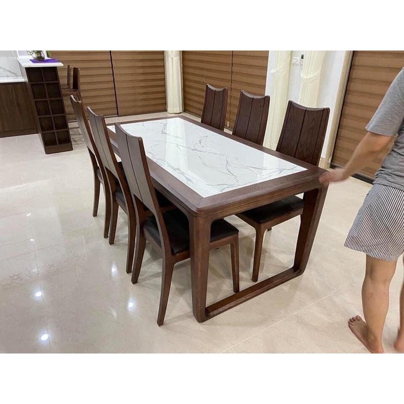 bộ bàn ăn 1m6x80 mặt đá 6 ghế ba tiêu