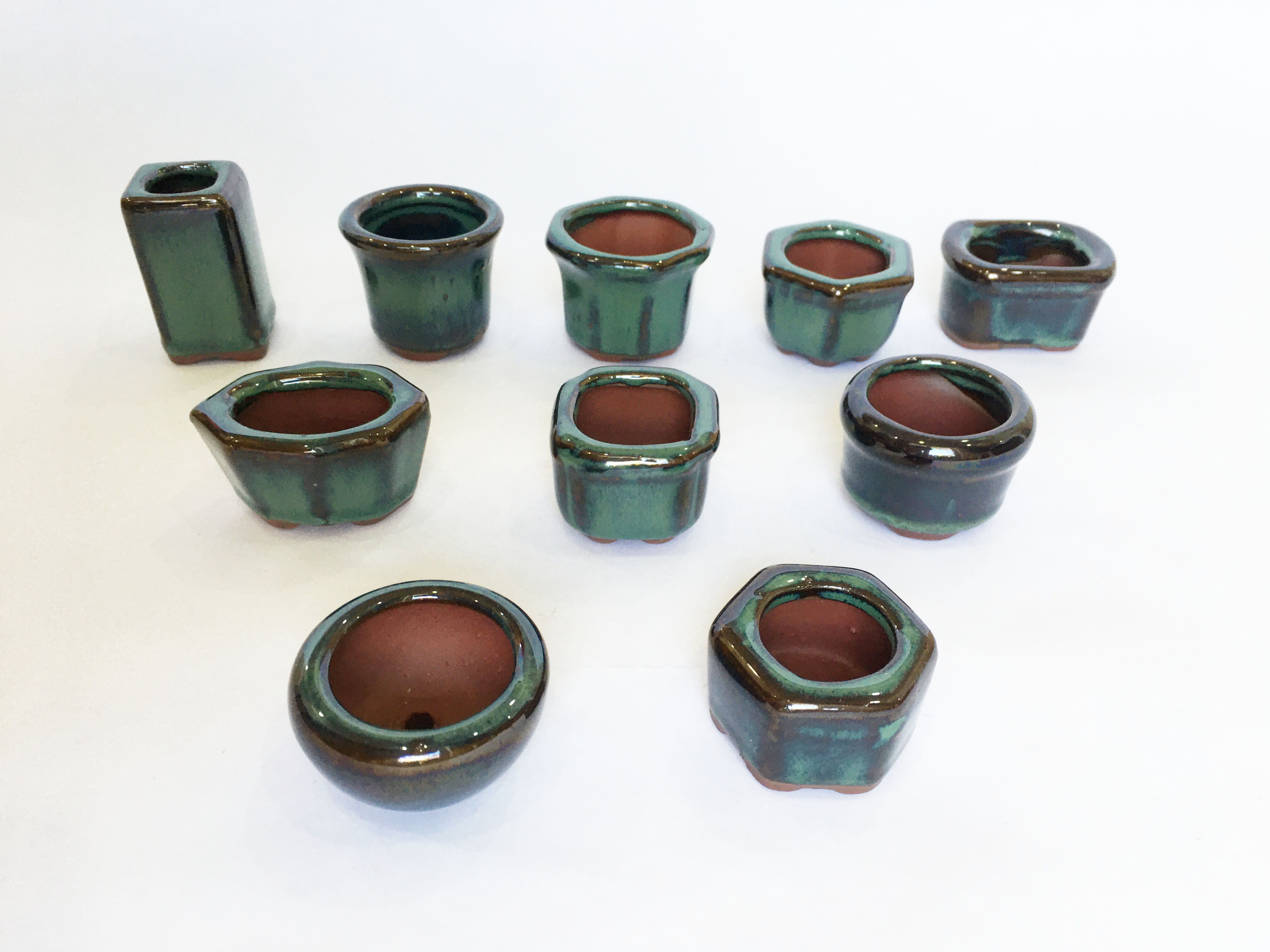 Set 10 mẫu chậu trồng bonsai, sen đá mini men hỏa biến có lỗ  Chậu gốm sứ Bát Tràng