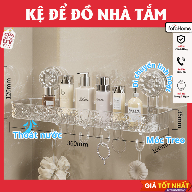 Kệ Để Đồ Nhà Tắm Hút Chân Không Chắc Chắn Chất Liệu PET Kệ Treo Nhà Bếp Đa Năng Chịu Tải Mạnh Có Móc Treo Đồ Giao Màu Ngẫu Nhiên