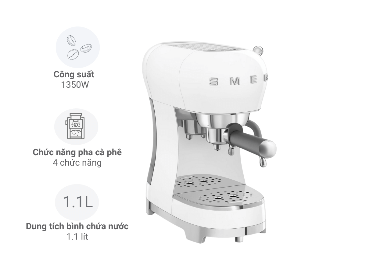 Máy pha cà phê SMEG ECF02WHEU màu trắng Hàng chính hãng