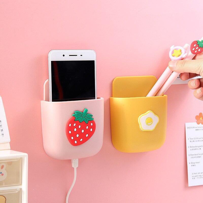 Wall-mounted Mobile Phone Charging Box Remote Storage Box Cartoon Bedside Phone Hanger Decoration Wall Holder for Stationery