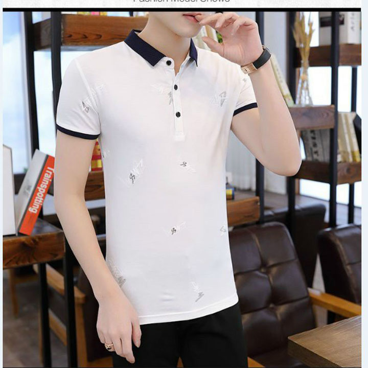 Áo thun polo nam có cổ tay ngắn thêu họa tiết vải thun cotton co giãn phong cách hàn quốc ATN 11