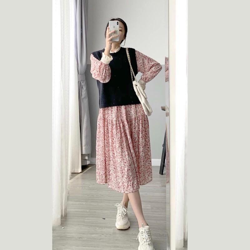 VÁY BẦU SUÔNG A/ ẢNH THẬT TỰ CHỤP / ĐẦM BẦU THU ĐÔNG