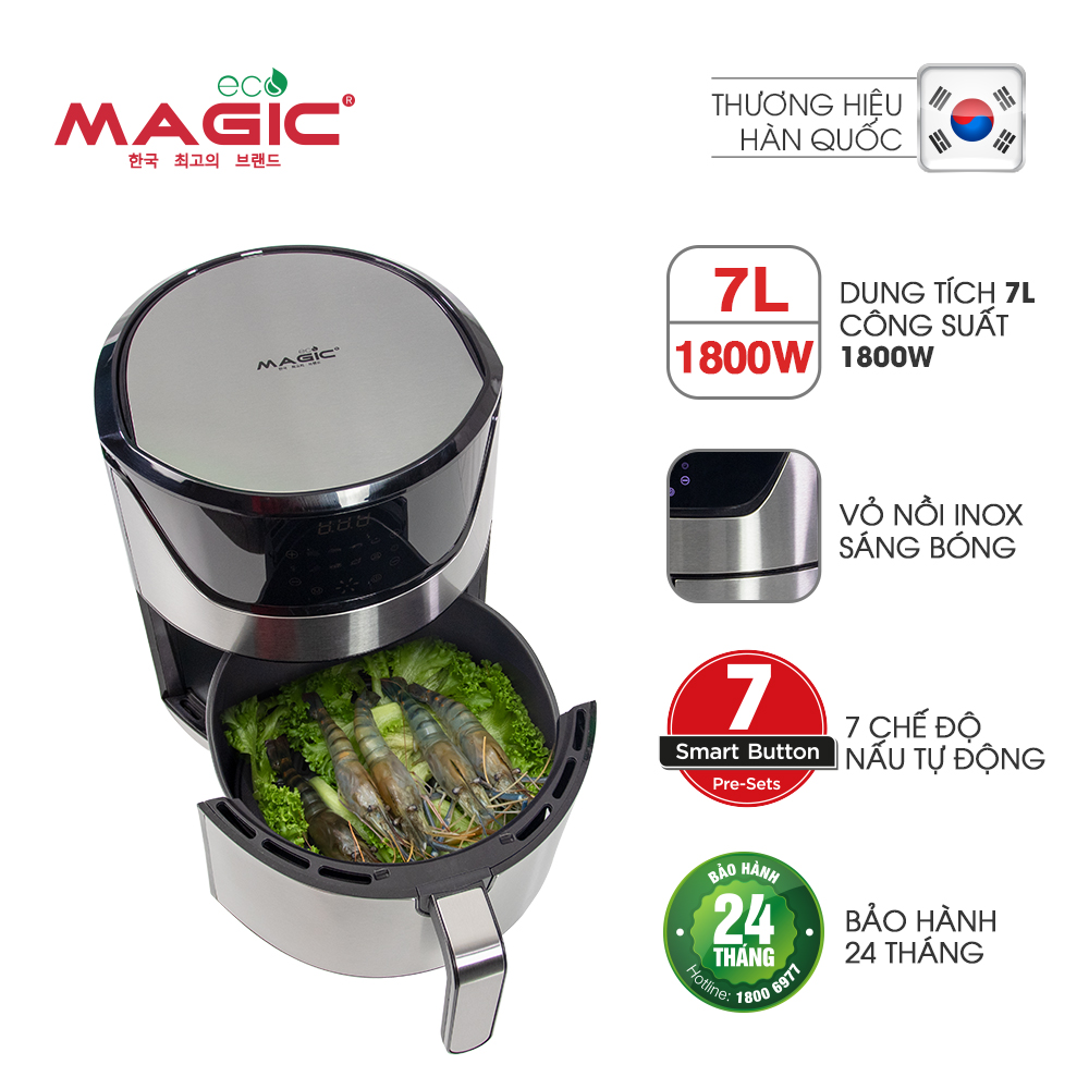 Nồi Chiên Không Dầu Kết Hợp Nướng Magic Eco AC-122 7L - Hàng chính hãng