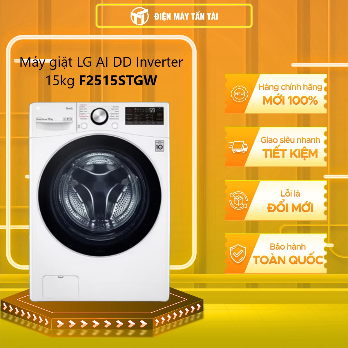 Máy Giặt LG Inverter 15Kg F2515STGW - HÀNG CHÍNH HÃNG - Giao HCM và 1 số tỉnh thành