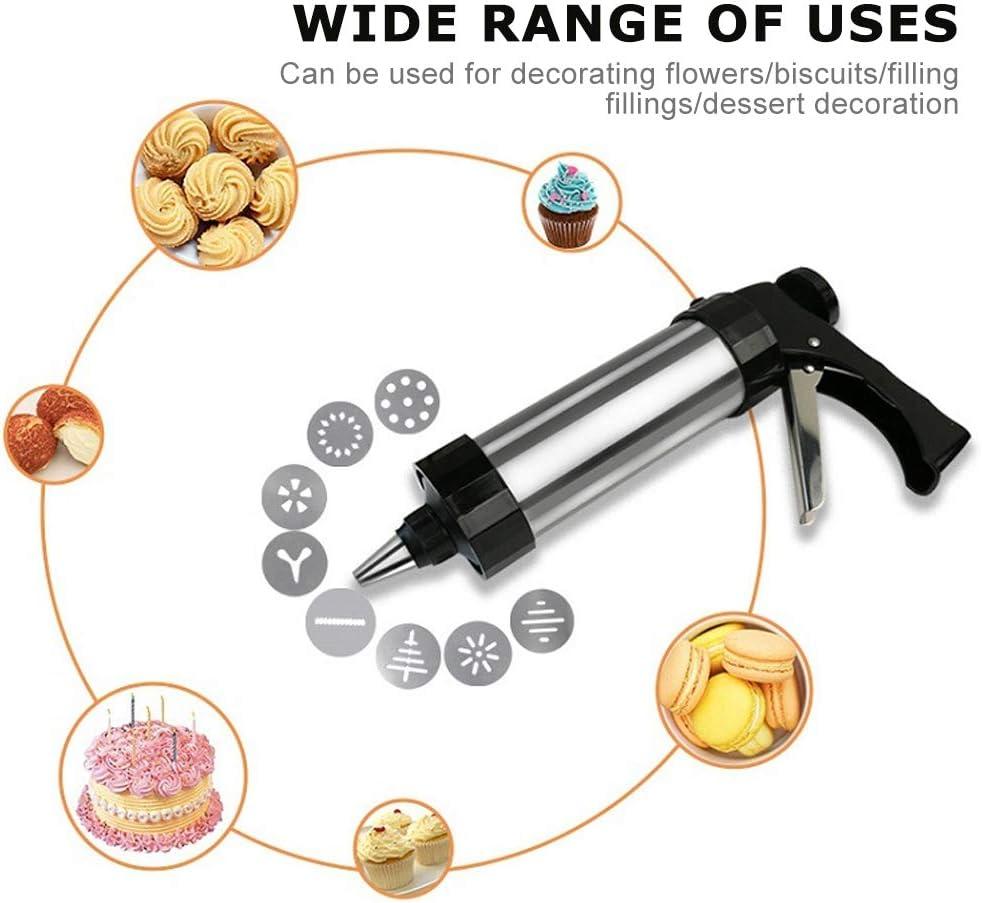 Shortbread Press Cookie Press Thép không gỉ Pastry Press Biscuit Press Công cụ trang trí bánh Dụng cụ làm bánh DIY với 8 khuôn tô và 8 vòi phun