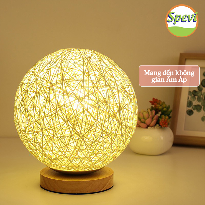 Đèn Ngủ Quả Cầu Mây - Đèn Ngủ Trang Trí Led Blackinner Có Điều Chỉnh Độ Sáng - Hàng chính hãng