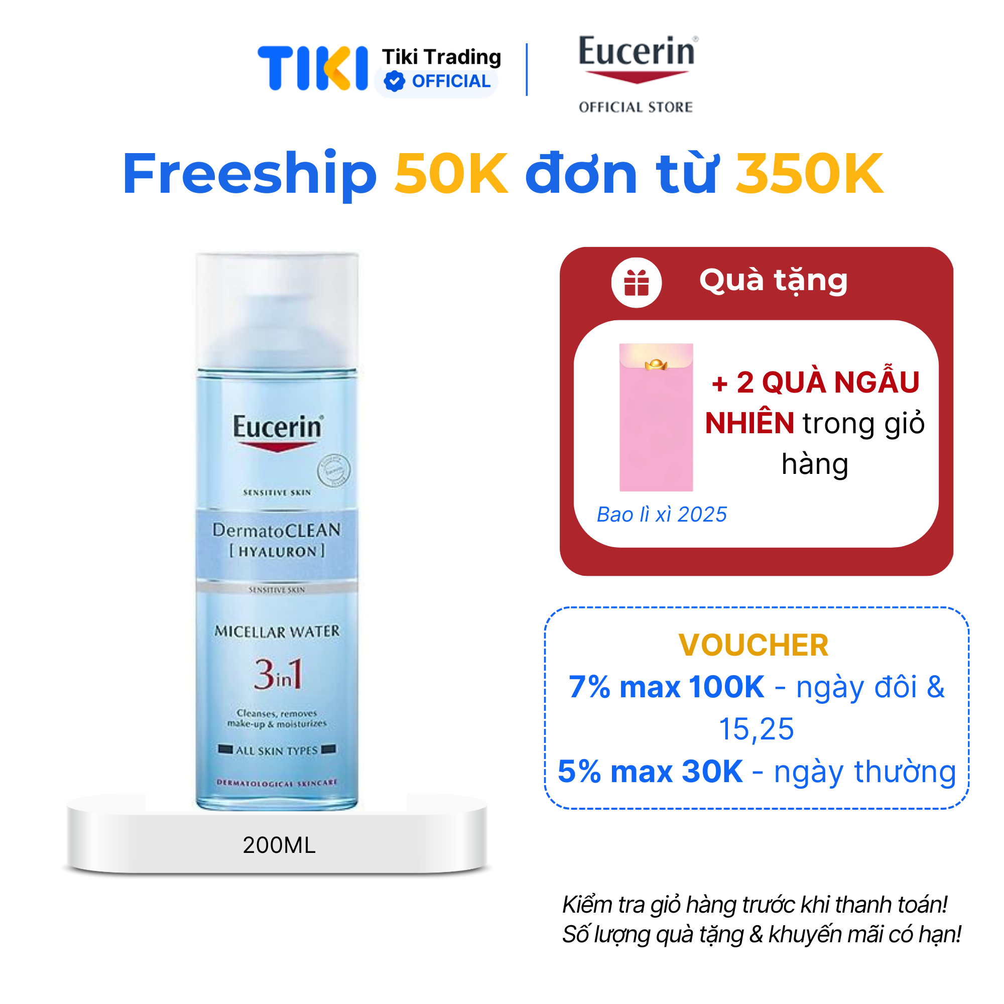 Nước tẩy trang dịu nhẹ cho da nhạy cảm Eucerin DermatoCLEAN Micellar 200ml