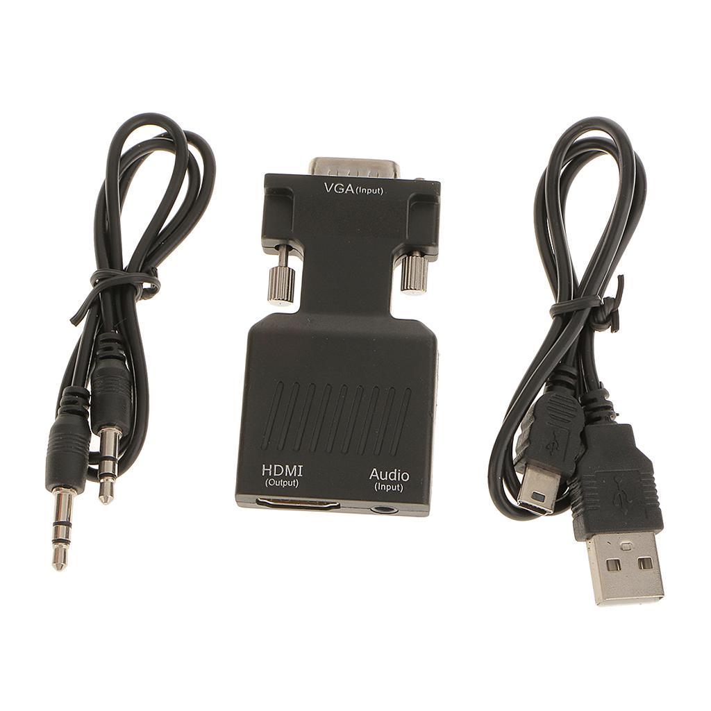 1080P VGA Male to HDMI Female HDTV with 3.5mm Audio USB Plug Cable Video Cord Adapter