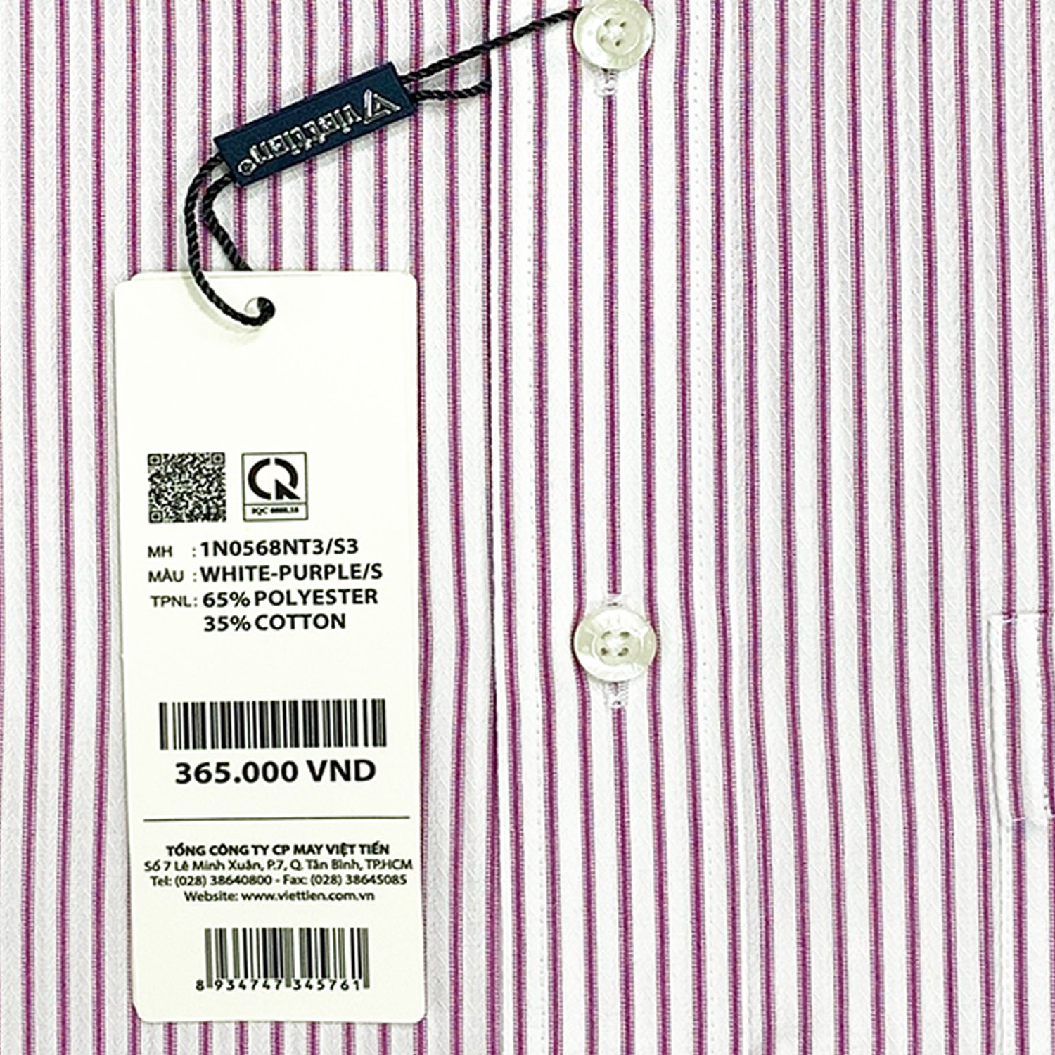Viettien - Áo sơ mi nam ngắn tay kẻ sọc vạt bầu 1N0568 regular