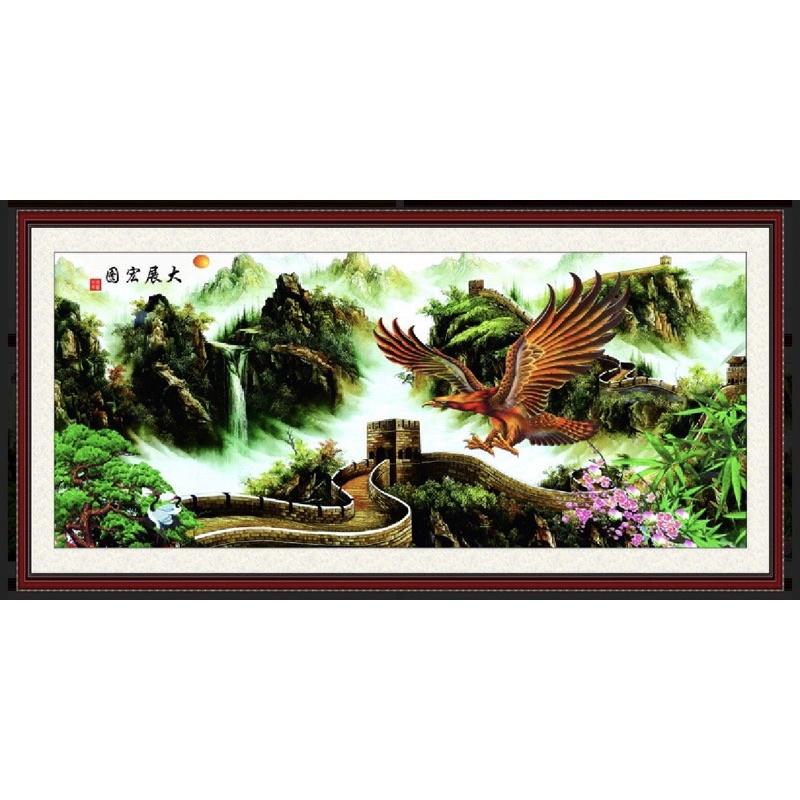 Tranh chim đại bàng dán tường 3d. tranh in vải lụa kèm keo