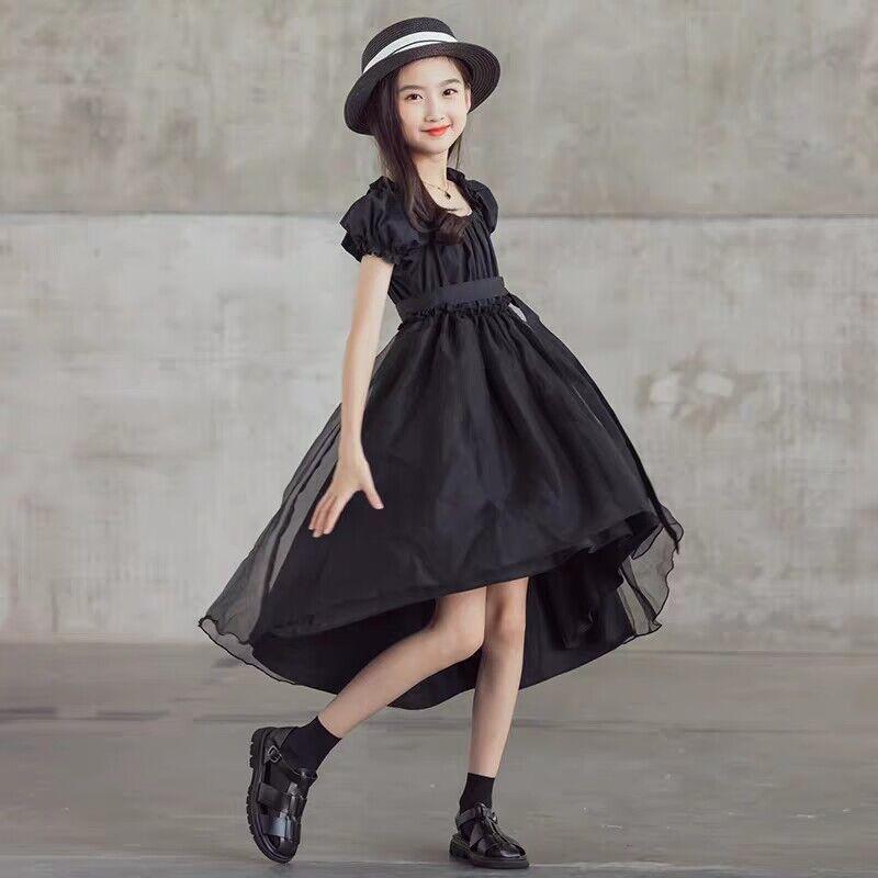 DONGSHOP HOT Cô gái công chúa váy 2021 mùa hè trẻ em màu đen retro khí chất tuxedo đầm đầm cổ tích đầm